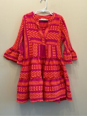 Devotion Twins Stars Pink Neon Geo Print Girls Dress (10-12y) LIKE NEW anthro